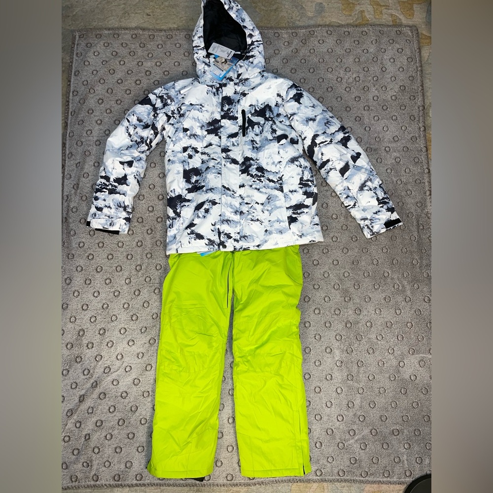 NWT Mutu Snow Men’s 2 PC Snowsuit White Camo Jacket Neon Green Pants Size 2XL